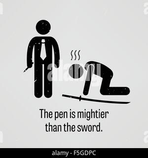 The Pen is Mightier than the Sword Stick Figure Pictogram Sayings Stock Vector