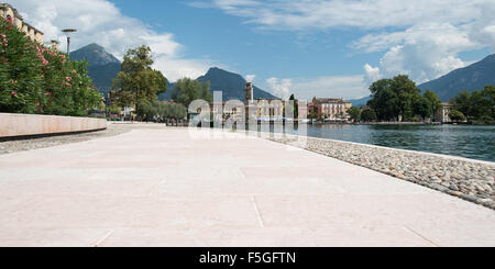 Riva del Garda, Italy, Panoramic view of Riva del Garda with the Clock Tower Apponale Stock Photo