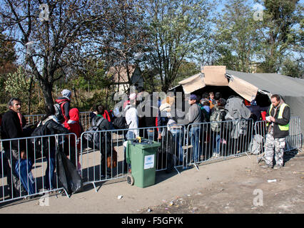 Czech team of volunteers have worked for 5 weeks on Serbo-Croatian border Berkasovo - Bapska, where thousands of migrants stuck last week. Picture is from October 30, 2015. (CTK Photo/Sarka Mrazova) Stock Photo