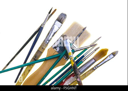 Various artist's paintbrushes, isolated onto a white background. Stock Photo