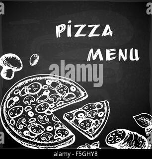 Vintage hand drawn pizza menu on a chalkboard Stock Photo