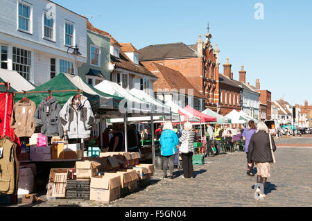 A street market in Court Street, Faversham, Kent. Stock Photo