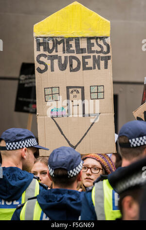 London, UK. 04th Nov, 2015. Outside the department for Business - A student march against fees and many other issues starts in Malet Street and heads for Westminster via the West End. Credit:  Guy Bell/Alamy Live News Stock Photo