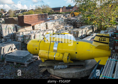 Yellow, submarine.submersible. Wells,Reclamation,antique,antiques,vintage,retro,salvage,architectural,yard,recycling,Somerset,England, Stock Photo