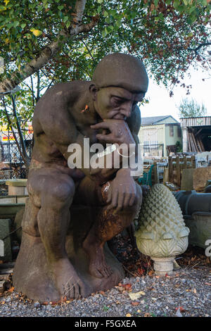 Wells,Reclamation,yard,recycling,Somerset,England, The Thinker, Rodin. Reclamation,yard,recycling, Stock Photo