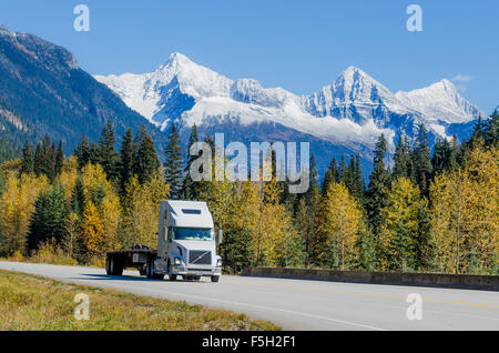 Truck on Trans Canada Highway near Rogers Pass, British Columbia, Canada Stock Photo
