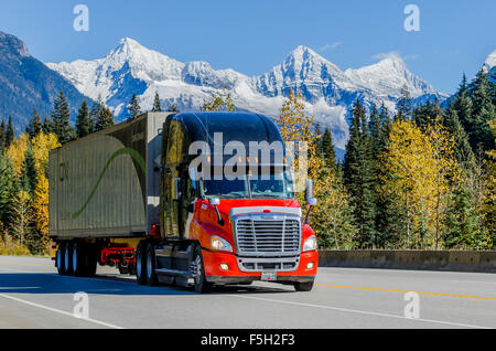 Truck on Trans Canada Highway near Rogers Pass, British Columbia, Canada Stock Photo