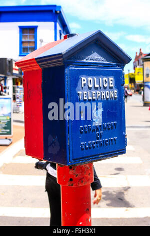 Vintage Police telephone boxes in downtown San Francisco California Stock Photo