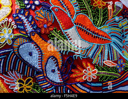Beaded design on typical dress of the Flying Men (Voladores de Papantla), Mexico Stock Photo