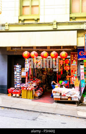Shops on and around Grant and Washington Streets in Chinatown in San Francisco, California Stock Photo