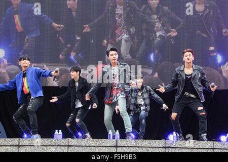 MYNAME, Nov 1, 2015 : K-Pop boys group MY NAME perform during the Japan-South Korea friendship cycling tour event in Tokyo, Japan on November 1, 2015. © Pasya/AFLO/Alamy Live News Stock Photo