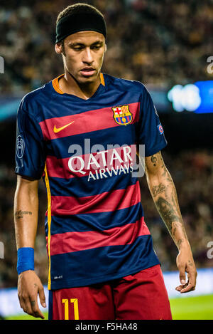 Barcelona, Spain. 4th November, 2015. FC Barcelona's forward NEYMAR JR.during the Champions League match between FC Barcelona and FC BATE Borisov at the Camp Nou stadium in Barcelona Credit:  matthi/Alamy Live News Stock Photo