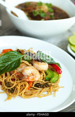 Thai Shrimp Dish with Noodles Stock Photo