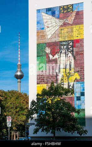 Fernsehturm (TV Tower) and apartment block in the former East Berlin Stock Photo
