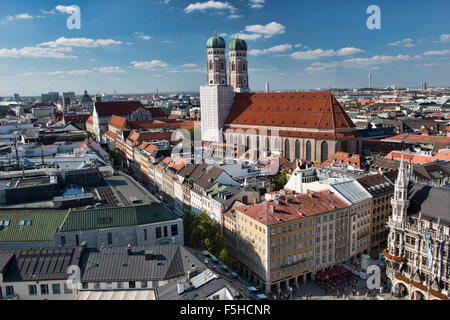 The beautiful Frauenkirche (Cathedral Church of Our Lady) at the Marienplatz in Munich, Germany Stock Photo