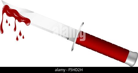 Knife with dark red handle and bloody blade Stock Vector