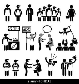 Promoter Salesman Customers at Shopping Mall Stick Figure Pictogram Icons Stock Vector