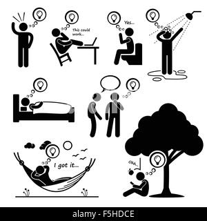 Man Thought of New Idea Stick Figure Pictogram Icons Stock Vector