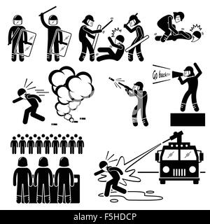 Riot Police Stick Figure Pictogram Icons Stock Vector