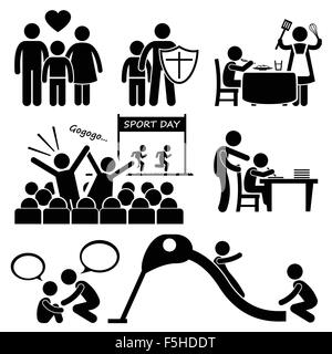 Children Needs Parent Love Supports Stick Figure Pictogram Icon Cliparts Stock Vector