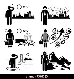 Global Warming Greenhouse Effects Stick Figure Pictogram Icons Cliparts Stock Vector