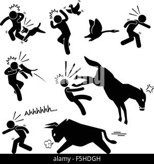 Domestic Animal Attacking Hurting Human Stick Figure Pictogram Icon Stock Vector