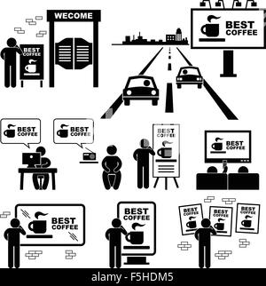 Advertisement Board Billboard Marketing Frame Stick Figure Pictogram Icon Stock Vector