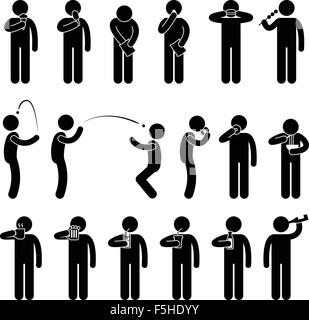 Man Eating Tasting Food and Drink Stick Figure Pictogram Icon Stock Vector