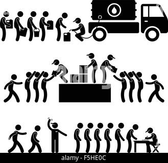 Government Helping Citizen Water Food Stock Supply Community Relief Support Stick Figure Pictogram Icon Stock Vector