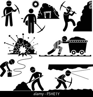 Mining Worker Miner Labor Stick Figure Pictogram Icon Stock Vector