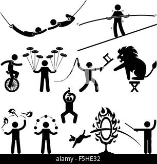 Circus Performers Acrobat Stunt Animal Man Stick Figure Pictogram Icon Stock Vector