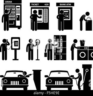 Man using Auto Public Machine Icon Symbol Sign Pictogram Stock Vector