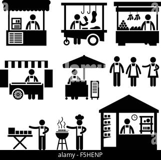 Business Stall Store Booth Market Marketplace Shop Icon Symbol Sign Pictogram Stock Vector