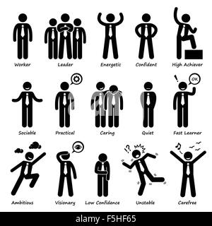 Businessman Attitude Personalities Characters Stick Figure Pictogram Icons Stock Vector