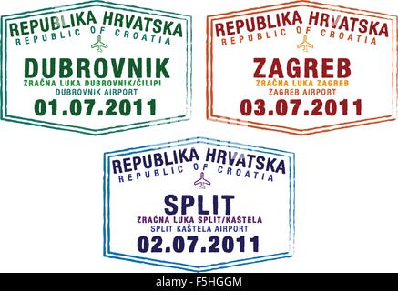 Passport stamps from Croatia in vector format. Stock Vector