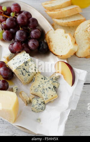 roquefort cheese with bread, food close-up Stock Photo