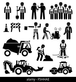 Road Construction Worker Stick Figure Pictogram Icons Stock Vector