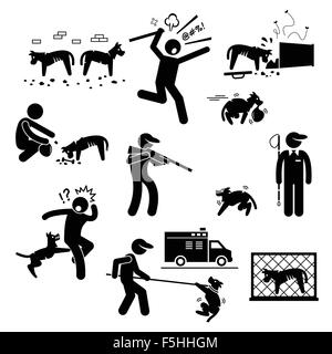 Stray Dog Problem Issue Stick Figure Pictogram Icons Stock Vector