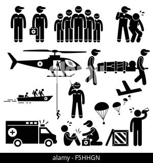 Emergency Rescue Team Stick Figure Pictogram Icons Stock Vector