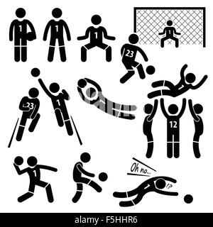 Goalkeeper Actions Football Soccer Stick Figure Pictogram Icons Stock Vector