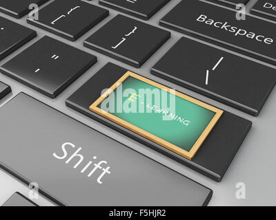 3d renderer illustration. Blackboard on computer keyboard. Education concept. Stock Photo