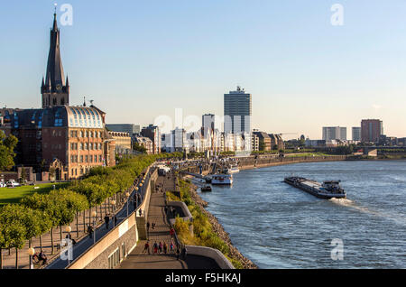 City of Düsseldorf, river Rhine, overview, old town, river promenade, skyline, Stock Photo