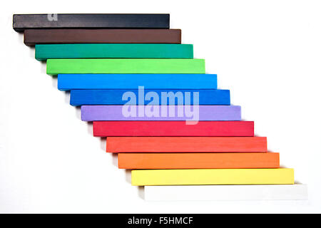 View of different color chalks pastel isolated on the white background. Drawing supplies: assorted color chalks pastel, isolated Stock Photo