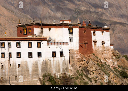 India, Himachal Pradesh, Spiti Valley, Key Monastery, hillside Buddhist gompa, Prayer Hall Stock Photo