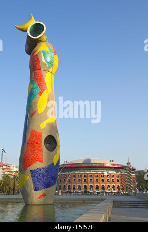 Woman and Bird (Dona i Ocell in catalan), by Joan Miro, Barcelona, Catalonia, Spain Stock Photo
