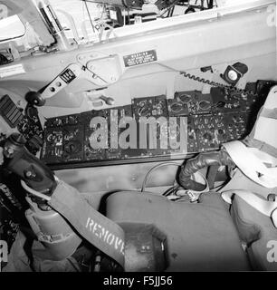 Photograph of the Lockheed F-104 Starfighter's instrument panel, manufactured on June 6, 1998, provided by RJF, highlighting the cockpit's control layout. Stock Photo
