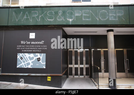 A closed down Marks and Spencers store on the high street in Bradford, West Yorkshire, UK. Stock Photo