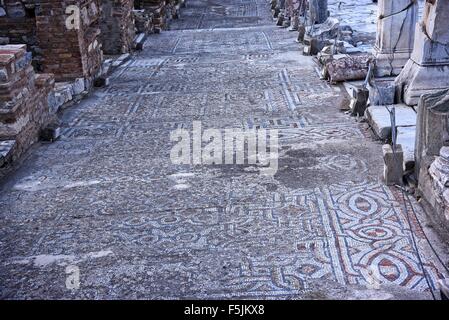 Ephesus  10th Century BC archeological site Selcuk Izmir Turkey Terrace Houses mosaic floor. Street of Curetes. Stock Photo