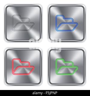 Color folder icons engraved in glossy steel push buttons. Well organized layer structure, color swatches and graphic styles. Stock Vector