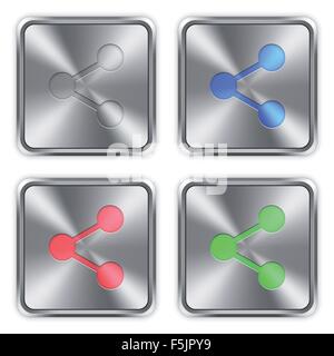 Color share icons engraved in glossy steel push buttons. Well organized layer structure, color swatches and graphic styles. Stock Vector